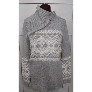 NWT RUFF HEWN GREY HEATHER AND WHITE KNIT SWEATER TUNIC LENGTH COWL  SIZE MEDIUM